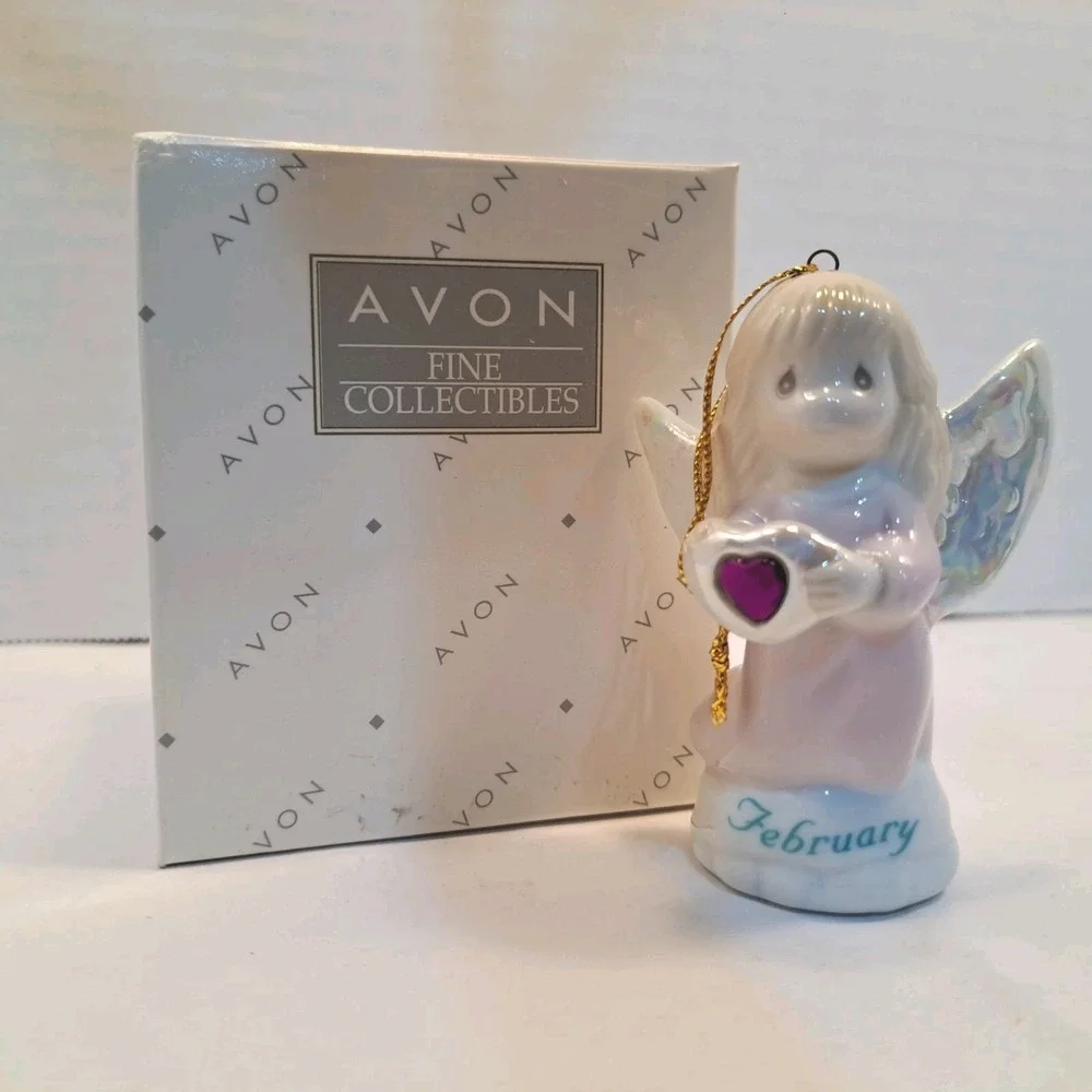 VTG Enesco Precious Moments February Birthstone Angel Ornament Porcelain